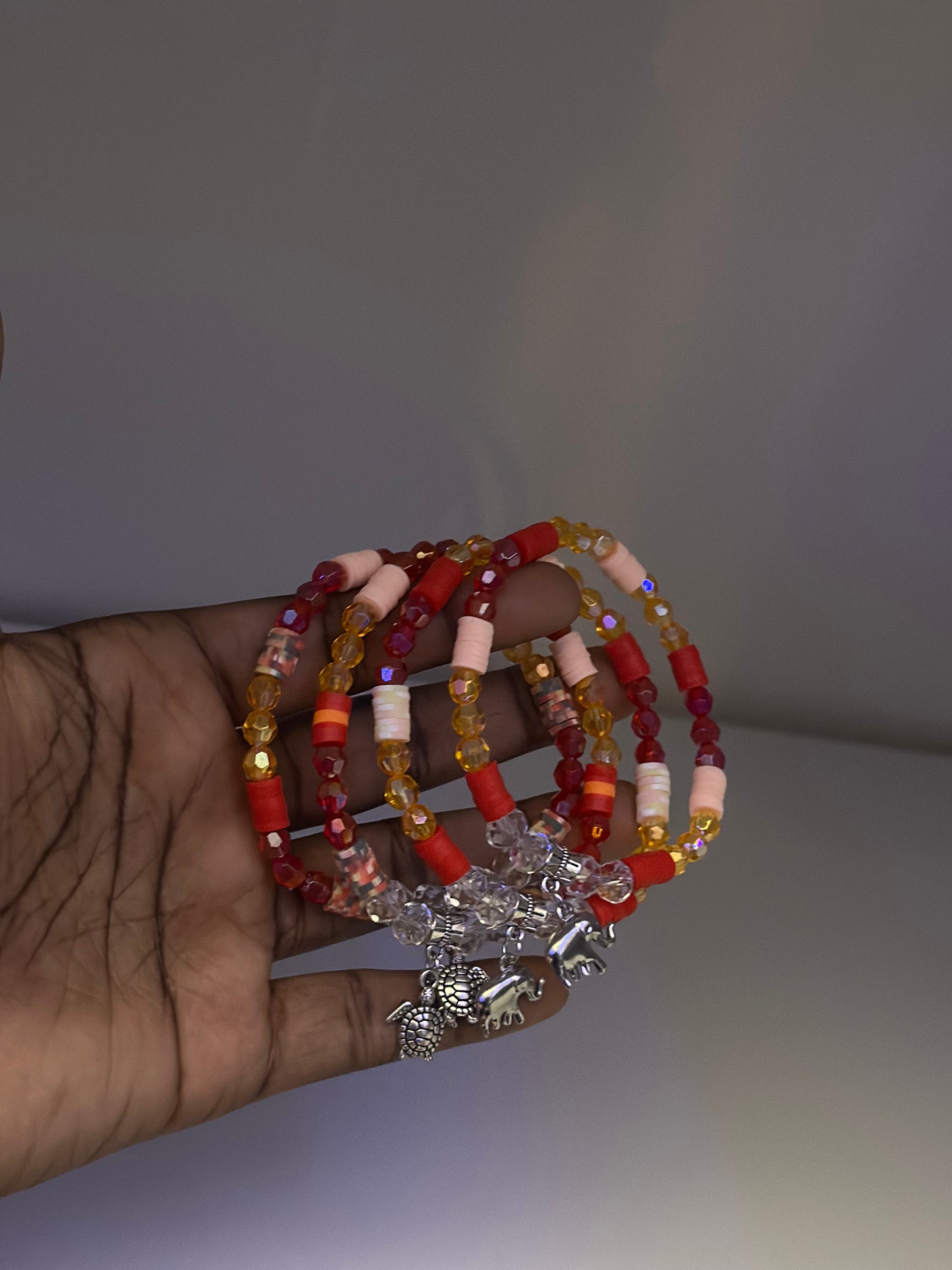 Confetti Elephant/ Turtle Beaded Bracelet - Red