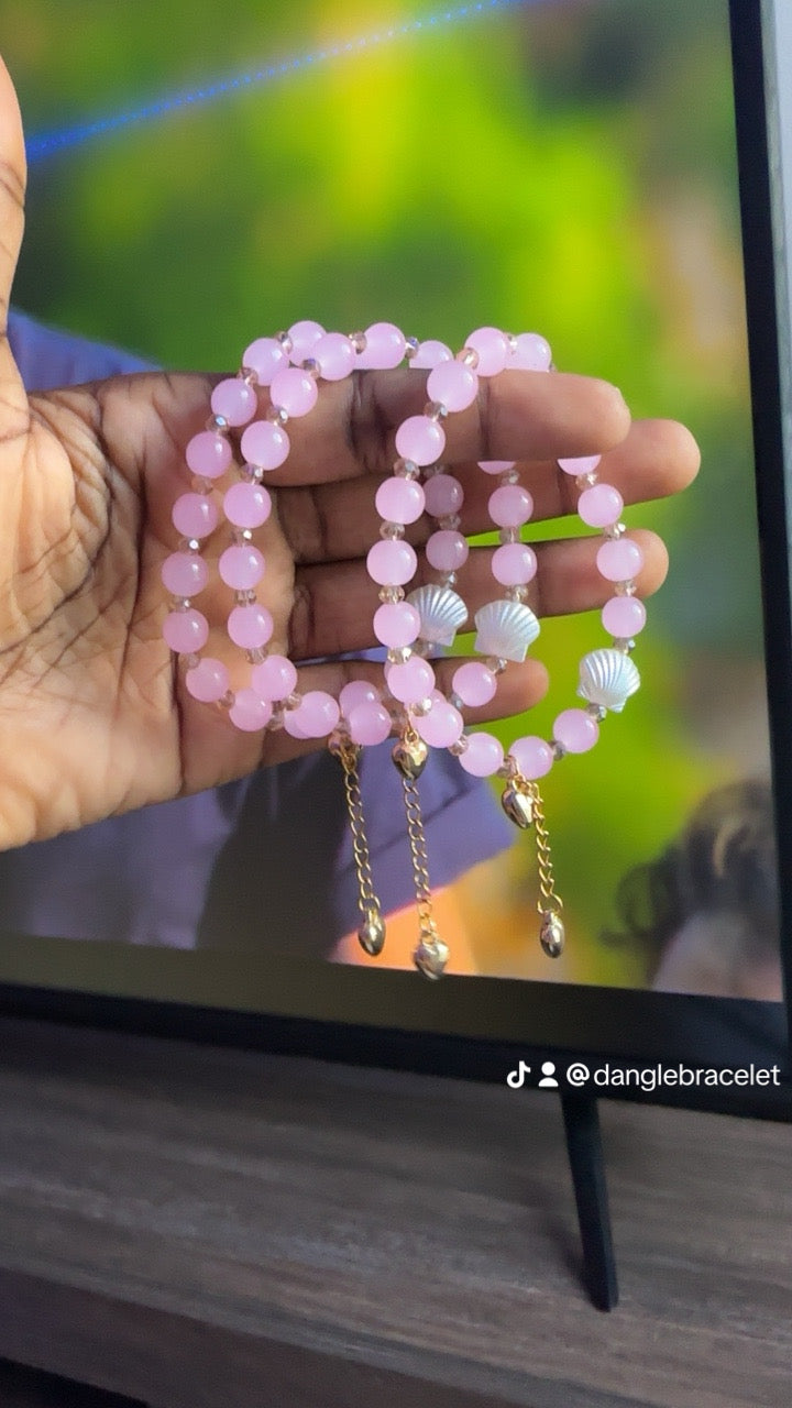 Dangle Shell/ heart bracelet pink