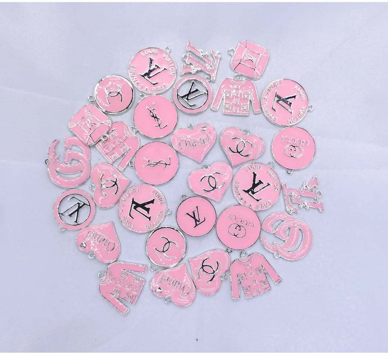 Light Pink designer charm, gold & silver