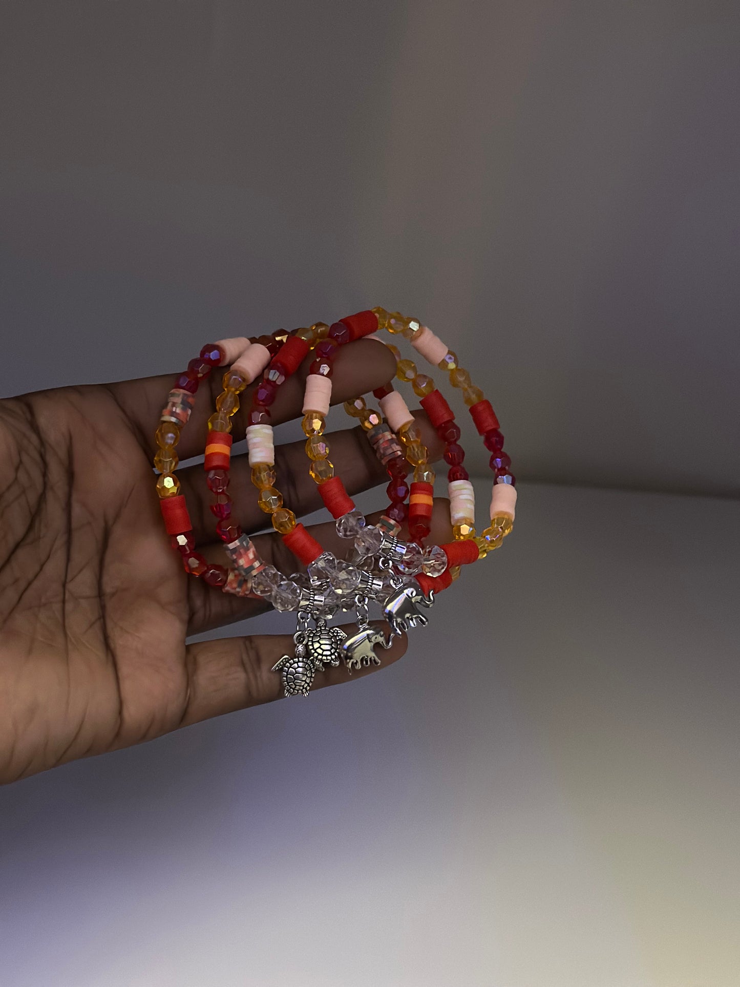 Confetti Elephant/ Turtle Beaded Bracelet - Red