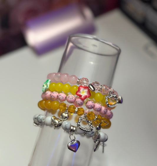 Pink Sunset stacked beaded bracelet