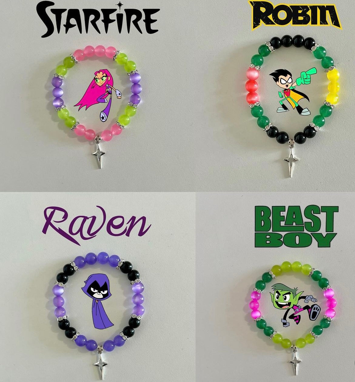 Star fire/ Robin/ Raven/ Beast Boy Matching Bracelet Set